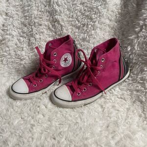 Converse CT All Star Hi Top Tri -Zip hot pink & black sparkly sneakers SZ 7.5